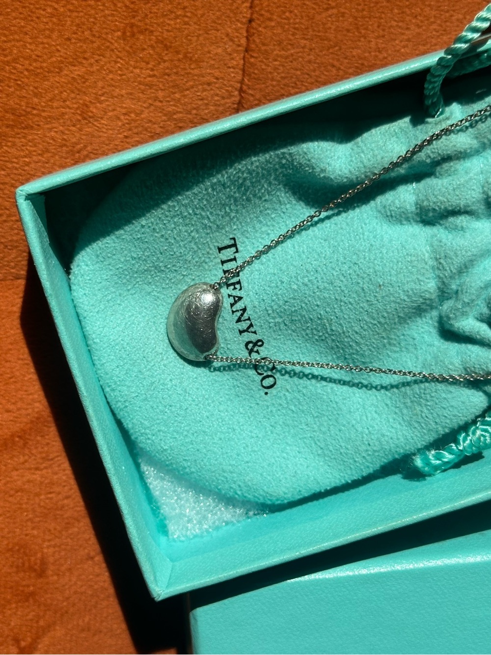 Tiffany & Co. Elsa Peretti Sterling Silver Bean Pendant Necklace - Turquoise